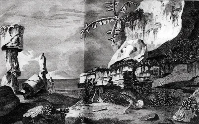 Monumenten op Paaseiland, uit Voyages du Capitaine Cook, 1774